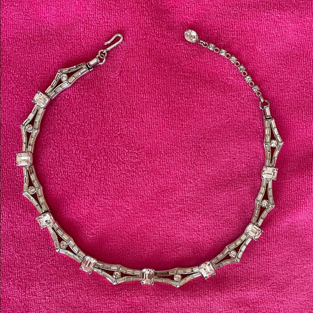 Vtg.Mid Century 1950’s Tifari Glass Rhinestones Silver Necklace Choker